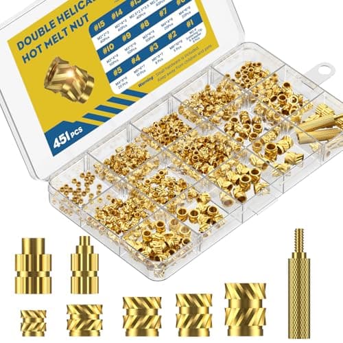 Image of Uniclife 451 Pcs Threaded Inserts for Plastic, M2 M2.5 M3 M4 M5 M6 Heat Set Inserts with Soldering Tip & Adapter, Brass Heat Inserts, Metric Knurled Nut Inserts Kit for 3D Printing Components