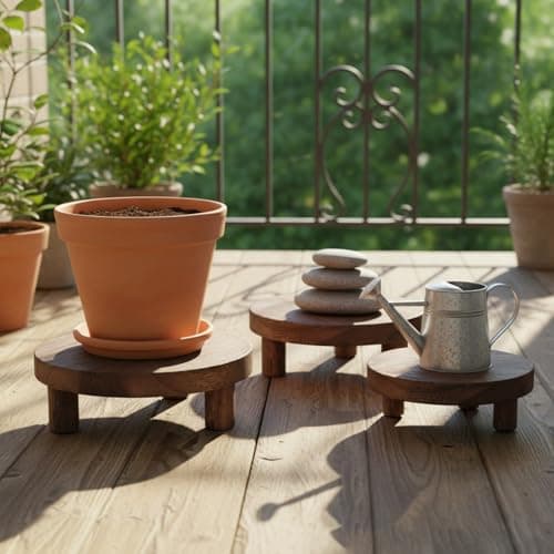 Image of Latemeia Set of 3 Wooden Plant Stands, Small Indoor Plant Stools in 3 Sizes Natural Bamboo Display Stands Vintage Style for Pots, Books, and Decor, Small Stand, Stools Indoor