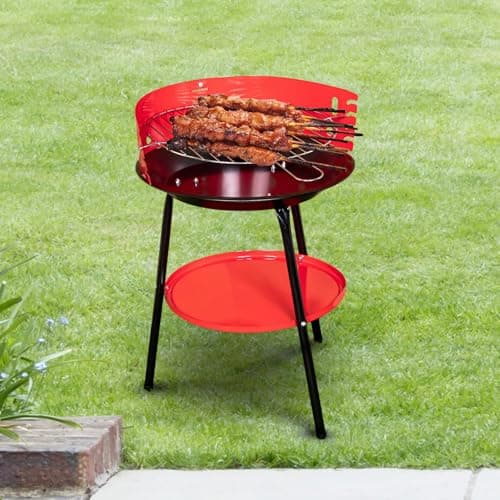 Image of Garden Mile 14" Round BBQ Grill Steel Charcoal BBQ For Patio Garden Beach And Picnic Lightweight Camping Barbecue Grill Outdoor With 4 Level Adjustment Heavy Duty Freestanding Barbecues