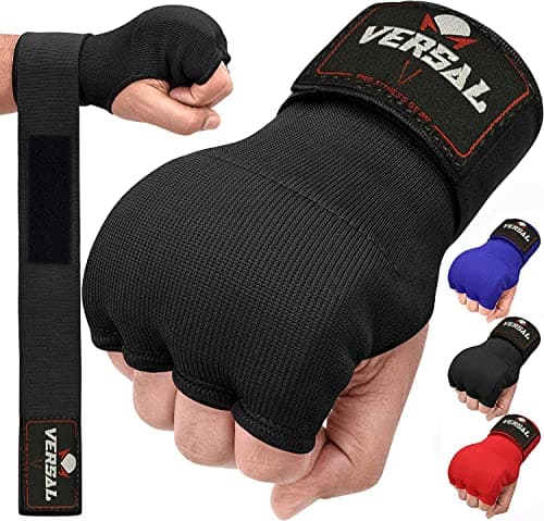 Image of VERSAL VSL Boxing Hand Wraps Inner Gloves, Gel Padded Quick Wraps Elasticated Wrist Support Bandages, Fist Protector Martial Arts MMA Punching Speed Bag Training Under Mitts Handwraps (Black, L/XL)