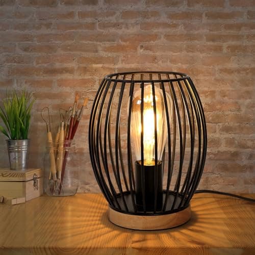 Image of Comely Table Lamp Black, 1 Bulb Table Lamp Vintage Metal Lampshade Bedside Lamp E27 Socket for Living Room, Study, Dining Room, Bedroom