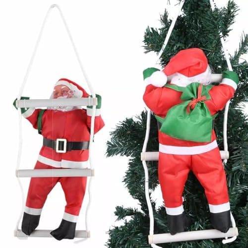 Image of Santa Climbing Rope Ladder Outdoor Christmas Garden Decoration, Waterproof (60cm Santa)