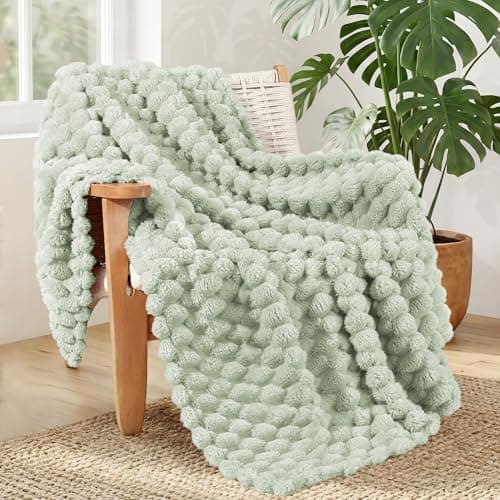 Image of Whale Flotilla Throw Blanket for Sofa with Expanded 3D-Jacquard Pattern, 130x150 CM Fuzzy Soft Cozy Exquisite Blankets or All Season, Warm and Fluffy, Sage Green