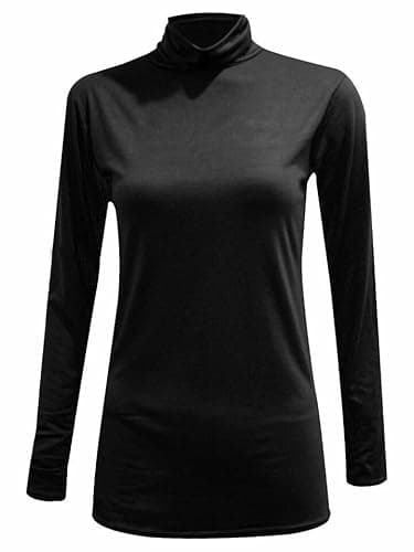 Image of FASHION MY LOVE Ladies Polo Roll Neck Long Sleeve Turtle Neck Plain Jumpers for Women Top Womens Ladies New Plain Turtle Polo Roll Neck Long Sleeve Stretch Jumper T-Shirt Tee Top 8-26 Black