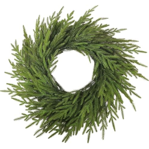 Image of Norfolk Pine Wreath for Front Door, Real Touch Norfolk Pine Artificial Christmas Wreath,Green Cedar Wreath for Indoor Outdoor Farmhouse Home Wall Window Festival Decor, Xmas Decoration (A,17.7in)