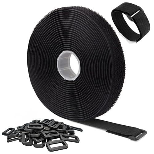 Image of Double Dragon 10m x 2cm Reusable Hook & Loop Cable Straps with 50 Buckles – Adjustable, Free Cut-to-Length Fastening Tape for Cable Tidy, Wire Management, Cord Organizer, Securing & Bundling,