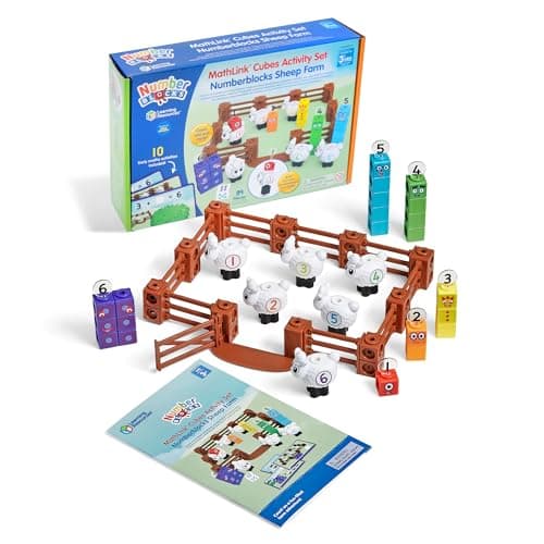 Image of Learning Resources HM96093-UK MathLink Dice Set Numberblocks Sheep Age 3 4 5 6 CBeebies Number Toy Game Farm EYFS 10 Math Activities Included Multi