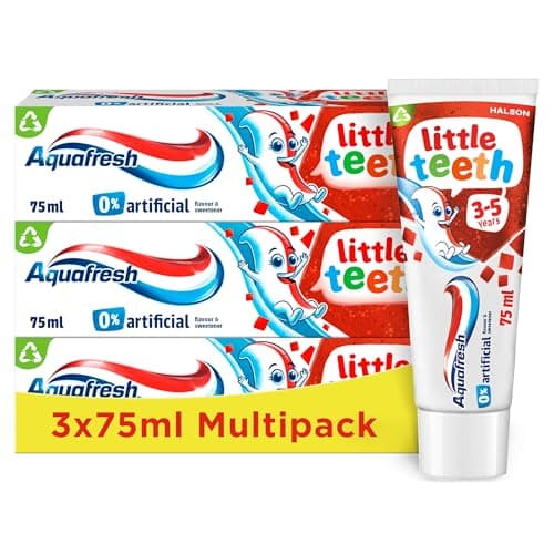 Image of Aquafresh Kids Fluoride Toothpaste, Little Teeth Toothpaste, for Ages 3-5, Gently Cleans Kid’s Teeth, 75ml (Pack of 3)