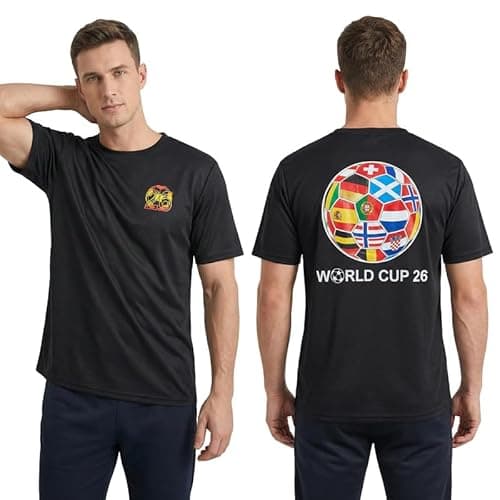 Image of Mens T-Shirts World Cup 2026 Merchandise Funny Football Shirts Summer Short Sleeve Crew Neck Tops Loose Tees Casual Blouse Training Hiking Workout Athletic Tee Black