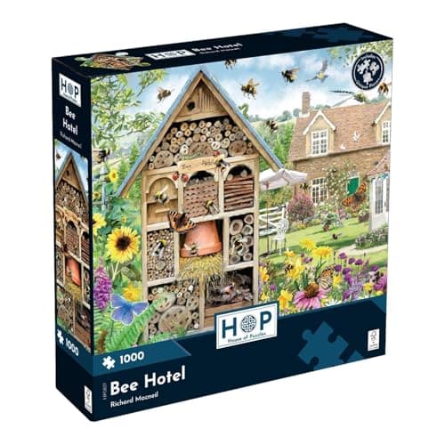 Image of The House of Puzzles | Bee Hotel Jigsaw Puzzle | 1000 Pieces | Garden & Flowers Theme | Art by Richard Macneil | 48 x 69cm (19 x 27in)