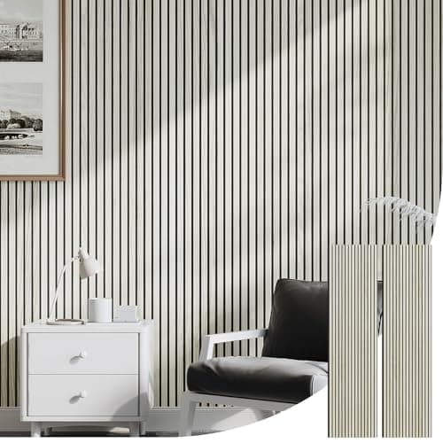 Image of INMOZATA 2pcs Acoustic Wall Panel Wood, Wood Slats Wall Panelling, 3D Wall Panels for Decorative&Sound Absorbing Acoustic Panels 2400x600mm,White Maple