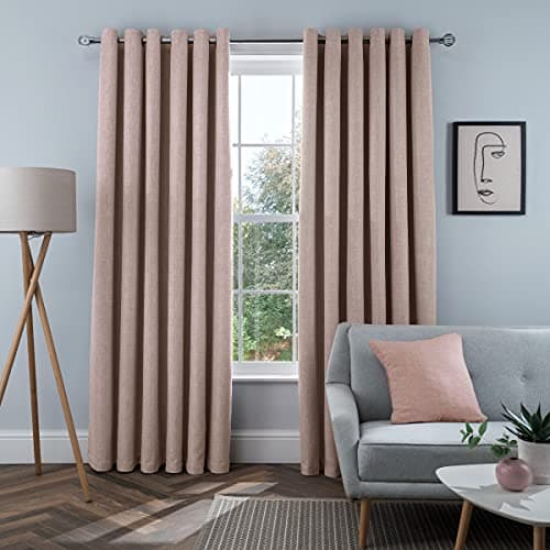 Image of Sleepdown Linen Look Eyelet Blackout Lined Curtains Thermal Insulated for Bedroom and Living Room Blush 46 x 72 Inch