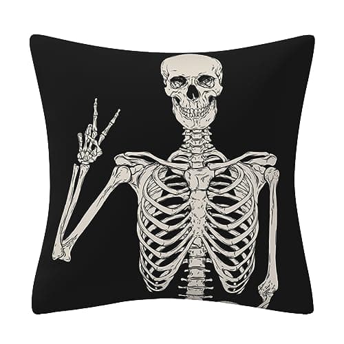 Image of DILOXNSU Cushion Covers 45 x 45 cm Halloween Skull Skeleton Posing Black Double-Sided Square Modern Decorative Pillows Covers for Room Sofa Outdoor Chair Decor Cushion Cover 18 x 18 inch