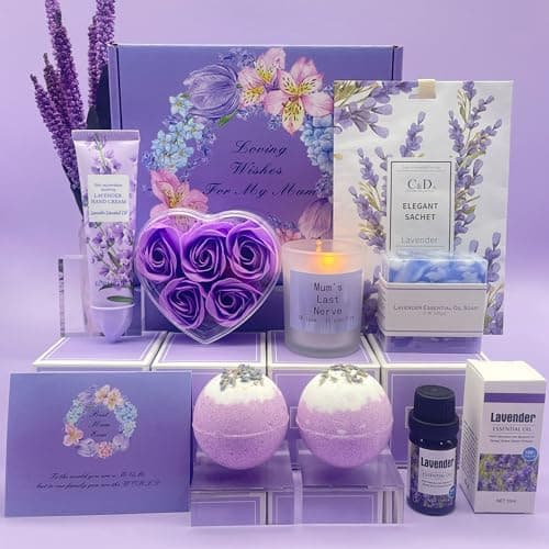 Image of Pamper Gifts for Mum, Mum Birthday Gifts, Mum To Be Hamper Set, Lavender Skincare Care Mummy Gifts, Best Mum Gifts, Relaxation Spa Bath Set for Her, Get Well Soon Gift Ideas for Mothers Day Christmas
