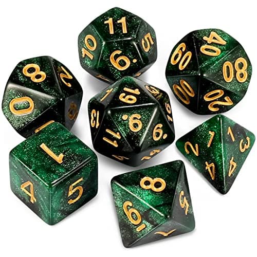 Image of QMAY DND Dice Polyhedral Dice Set - 7 Pieces for Dungeon and Dragons MTG RPG D&D D20, D12, D10, D%, D8, D6, D4 (Black and Green)