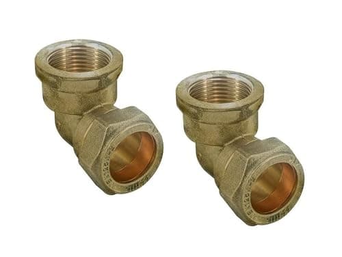 Image of UKDD® 22mm Compression by 3/4" BSP Brass Female Iron Elbow 90 Bend, 22mm x 3/4" Adaptors Bend - WRAS Approved - Pack of 2