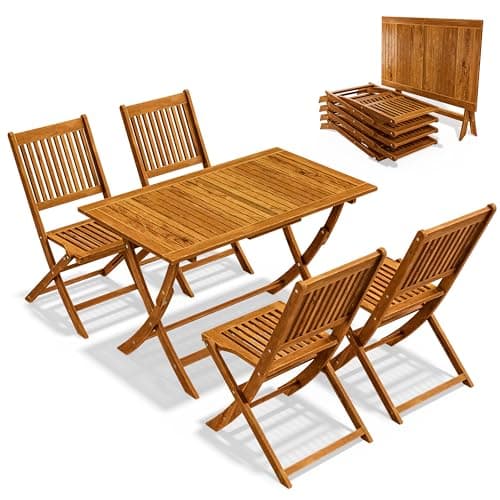 Image of CASARIA® Sydney Wooden Garden Dining Table and Chairs Set | 4 Seater | FSC®-Certified Acacia Wood | 5 Piece 4 Chairs 1 Table | Foldable Wood Garden Outdoor Furniture Set