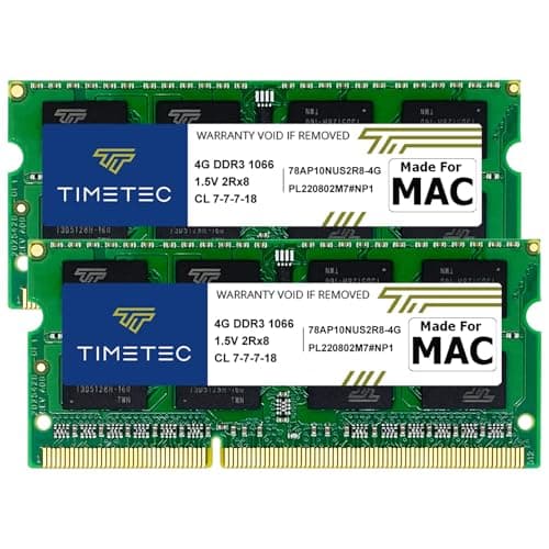 Image of Timetec 8GB KIT(2x4GB) DDR3 1066MHz PC3-8500 Non-ECC Unbuffered 1.5V CL7 2Rx8 Dual Rank 204 Pin SODIMM Laptop Notebook PC Computer Memory RAM Module Upgrade