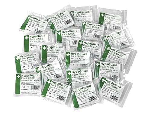 Image of Safety First Aid Group Group HypaGuard Face Shields for CPR Resuscitation, Pack of 20 One-way Valve Masks
