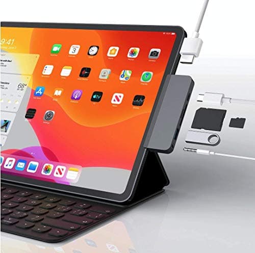 Image of Sanho Hyper - HyperDrive 6-in-1 USB-C Hub for iPad Pro/Air - 3.5mm Audio Jack, USB-A, SD, Micro SD, USB-C, HDMI - Silver, HD319B-SILVER