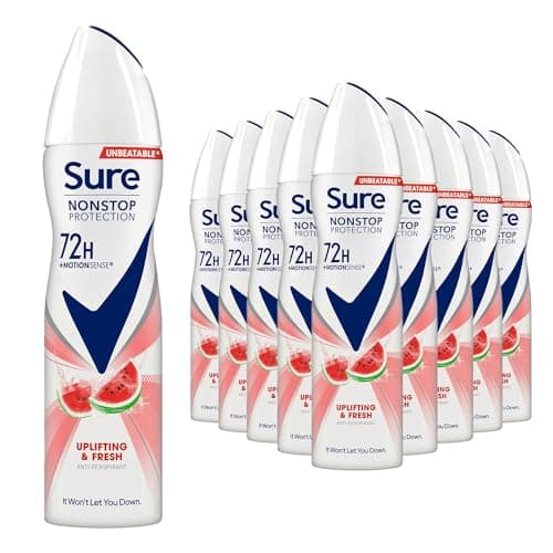 Image of Sure Antiperspirant 72H Nonstop Sweat and Odour Protection Alcohol-Free Body Spray Anti-White Marks with Fresh and Clean Multi Fragrance Deodorant for Women, 150ml Pack of 12 (Uplifting & Fresh)