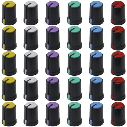 Image of 30 Pack Mixed Colour D270 Audio Rotary Control Knobs 6mm D-ShaftGrey Body Guitar/Mixer Knob