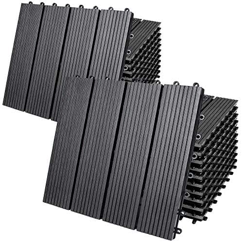 Image of CASARIA® 22x WPC Composite Classic Anthracite Decking Tiles 30x30cm | Cuttable Interlocking System | Drainage System | Garden Balcony Patio Click Lock-in Flooring Deck | Set of 22 Tiles 2m²