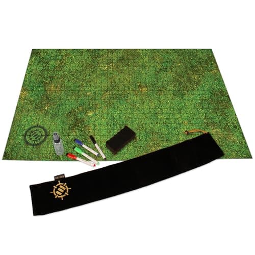 Image of ENHANCE RPG Grid Mat - Tabletop DnD Map (24x36 inch) Role Playing Dry Erase DnD Mat Complete Gaming Set for Masters and Starters, Erasable Battle Grid Game Mat with Pouch, Marker Kit (Grass)