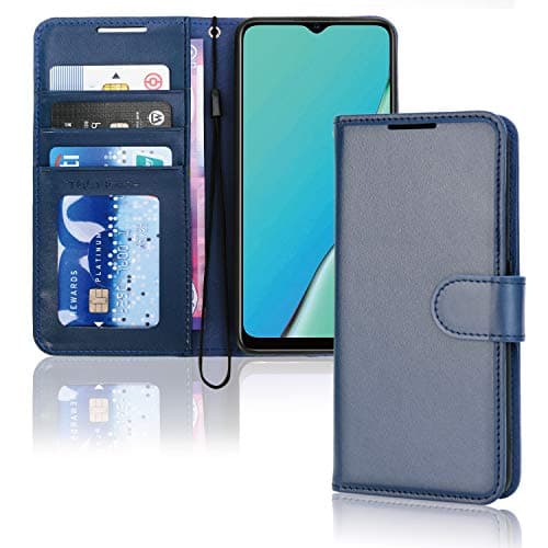 Image of TECHGEAR Leather Wallet Case for Oppo A9 2020 / A5 2020, Flip Protective Case Cover with Wallet Card Holder, Stand & Wrist Strap - Blue PU Leather with Magnetic Closure Designed For Oppo A9 / A5 2020