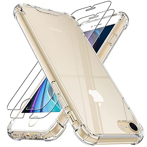 Image of 4youquality Case for iPhone SE 2022 / SE 2020, iPhone 8 & iPhone 7, with [2-Pack Tempered Glass Screen Protectors], Airbag Drop Protection, Shockproof Transparent Clear Bumper Phone Cover