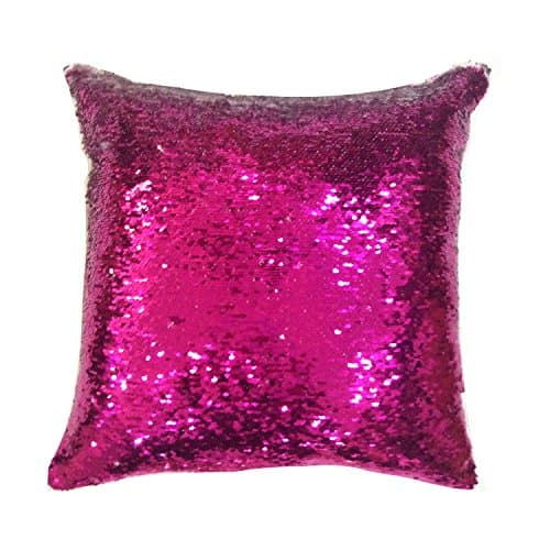 Image of Velosso Magic Reveal Mermaid Sequins Cushion Cover Throw Two Tone Flip Sequins Sparkly Glitter Decor With Sensory Feel (43cm X 43cm Filled Cushion, Fuchsia)