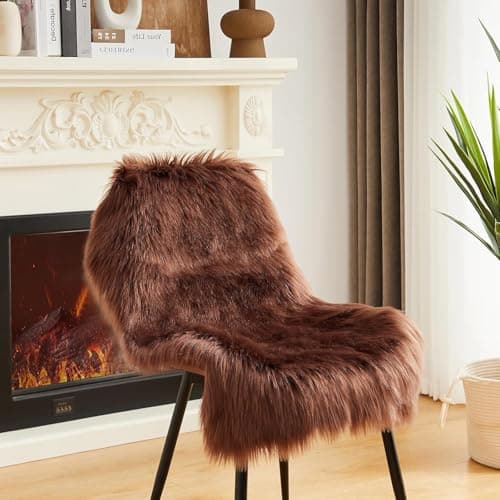 Image of JXLOULAN Soft Fluffy Faux Sheepskin Rugs Dark Brown 60x90 cm Faux Fur Area Rugs for Bedrooms Living Room Kids Rooms Décor