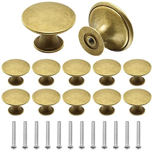 Image of Juibao 12 Pcs Cabinet Door Knobs, Gold Drawer Knob, Antique Brass Door Knobs with Matching Screws for Cupboard, Cabinet, Drawer