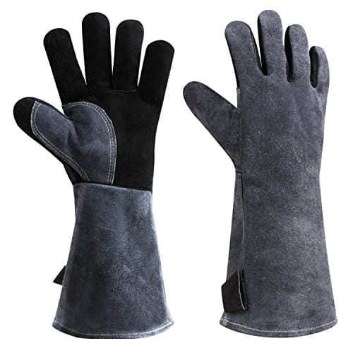 Image of OZERO Welding Gloves: 16 Inch 500°C Heat Resistant Cow Split Leather Gauntlets, Long Cuff BBQ Gloves for Log Burner, Wood Burner, Fireplace, Fire Pit, Oven, Grill, Pizza Oven and MIG Stick Welding