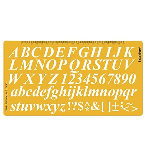 Image of Liquidraw Letter Stencils for Calligraphy - Italic - English Lettering Stencil | Alphabet Number Symbols Drawing Template | Capital Upper & Lower Case | 20 mm & 15 mm Large Letters