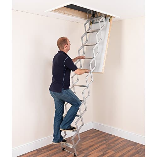 Image of ALUFIX 10-Tread Concertina Loft Ladders - Ideal for Tiny attic Spaces | Easy DIY Fit | Aluminium | Floor to Ceiling 2.46m-2.73m (8.1ft-9.0ft)