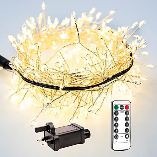 Image of RESNICE 20FT Firecracker String Lights 200 LEDs Warm White Plug in Indoor Silver Wire LED Cluster Fairy Lights with Remote for Christmas Tree,Plant,Bedroom,Garden,Patio,Backyard