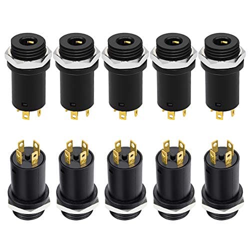 Image of InduSKY 10pcs 3.5mm Mini Stereo Female Jack Socket Plug With Nuts 3.5mm Stereo Panel Mount Jack Solder Connector Headphone Audio Video Vertical Socket 4 Pole Gold Plated