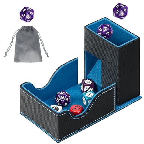 Image of Jaffzora 3-in-1 Foldable Dice Tower & Magnetic Dice Storage Box, Premium Leather Dice Organiser with U-Shape Groove for D&D, MTG, RPG & Tabletop Games, Black & Blue