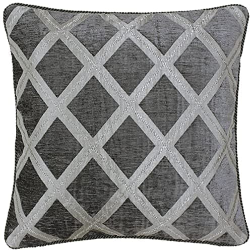 Image of Riva Paoletti Hermes Cushion Cover - Graphite Grey - Chenille Fabric - Reversible Geometric Diamond Design - Soutache Braid Edges - 100% Polyester - 45 x 45cm (18" x 18" inches) - Designed in the UK