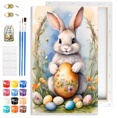 Image of NAIMOER Rabbit Paint by Numbers Kits for Adults with Frame, DIY Paint by Colors Adults Kids Easter Bunny, Framed Painting Numbers on Canvas Gifts for Home Decor 20x30cm