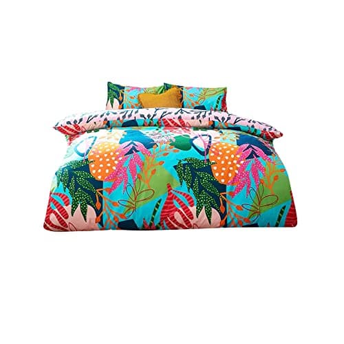 Image of furn. Coralina Tropical Palm Duvet Cover Set – Vibrant Reversible Floral Leaf Bedding (Blue – Super King)