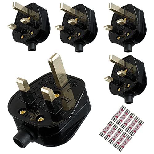 Image of HUAREW 3A Fused Mains Plug With Cord Grip For UK Fuses Black ( Pack of 5 pcs)