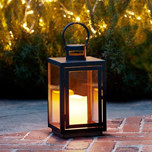 Image of Lights4fun Large Black Metal Decorative Candle Lantern LED Battery Operated with Timer Indoor Outdoor Use 30cm
