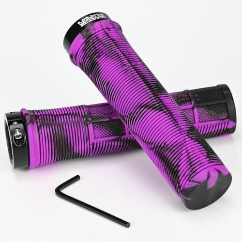 Image of KOOOGEAR Bike Handlebar Grips,Non-Slip Rubber Bicycle Handle Grip with Aluminum Lock,Bike Hand Grip for Scooter Cruiser Urban Bikes Tricycle MTB BMX Foldable Bicycle (Purple)