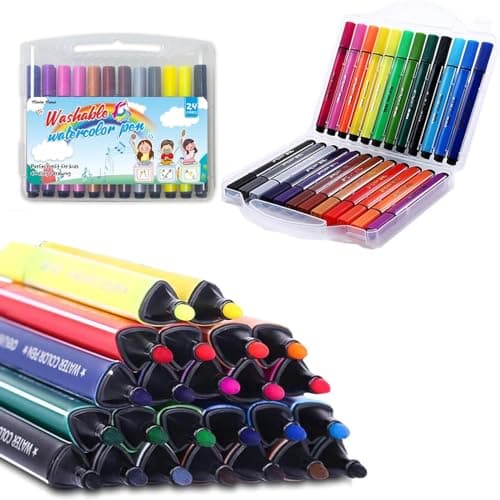 Image of Marte Vanci Colouring Pens for Kids, 24 Colour Washable Felt Tip Pens for Children, Chunky Fibre Tip Water-Based Coloured Marker Gift Set with Storage Case for Christmas Adult Colouring Books Drawing