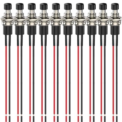 Image of Gebildet 10pcs 7mm 3V-6V-12V-24V-230V/1A Prewired Mini Momentary Push Button,SPST Nomal Open ON/OFF 2 Pin Round Button for Model Railway Hobby(Black)