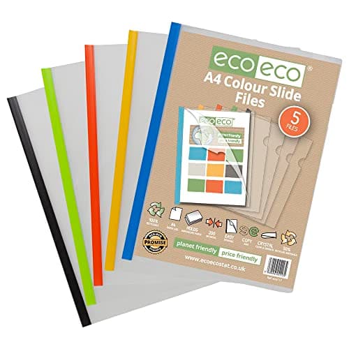 Image of eco-eco A4 50% Recycled Bag 20 Easy Slide Files, Coloured Clip bar Project Report Files, eco117x4