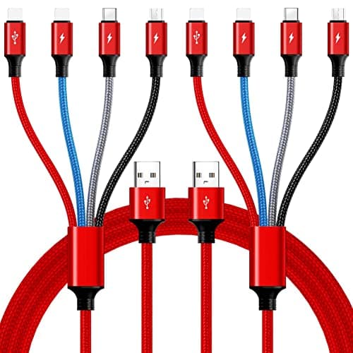 Image of Minlu Multi Charger Cable 4 in 1, Fast Charging Cable [2Pack 3M] Multi Charging Cable Nylon Braided with Micro USB/Type C/Lightning Connector for iPhone,Android,Samsung,Huawei,Nexus, Nokia,LG,Sony