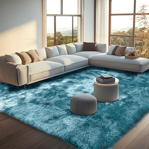 Image of Rugs Living Room - 160x230cm Blue Green Large Rug for Living Room - Ultra Soft Fluffy Shaggy Rugs for Bedroom, Indoor Nursery Carpets for Kids Room Home Decor, Non Shedding, Anti-Slip Backing